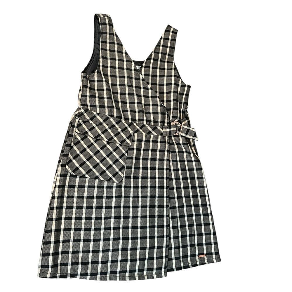NWT TAHARI Girls Size 10 Babydoll Wrap Dress Black and Tan Strip Plaid